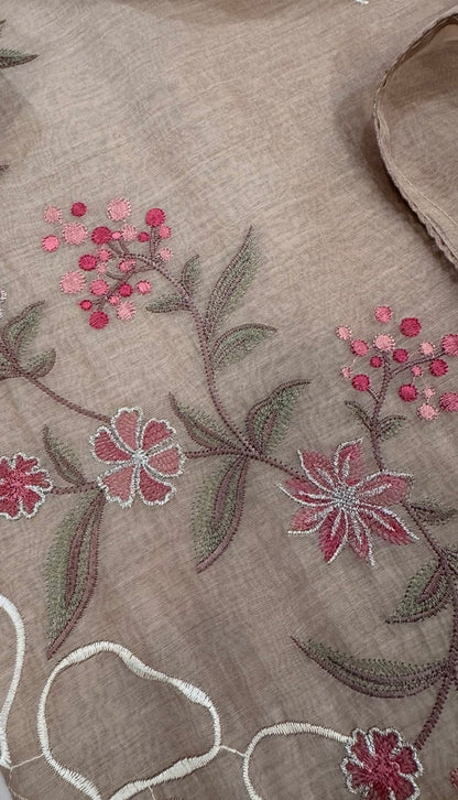 ATHARVA HERITAGE PURE MUL CHANDERI SILK  PARSI GARA SUIT MCH0013P Dusty Peach