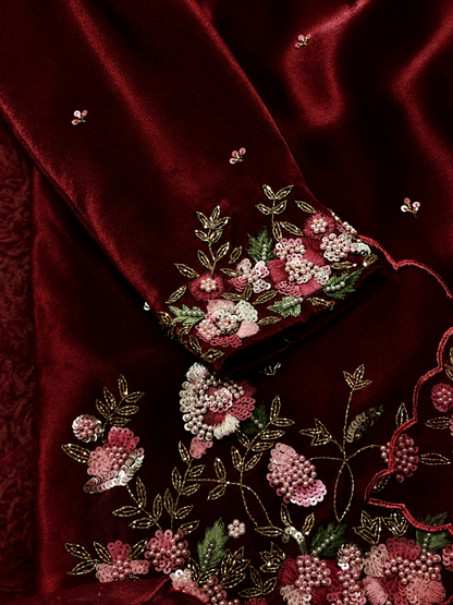 Atharva Heritage Premium Hand-Embroidered Farshi Salwar Suit in Pure Satin Silk PSSF145