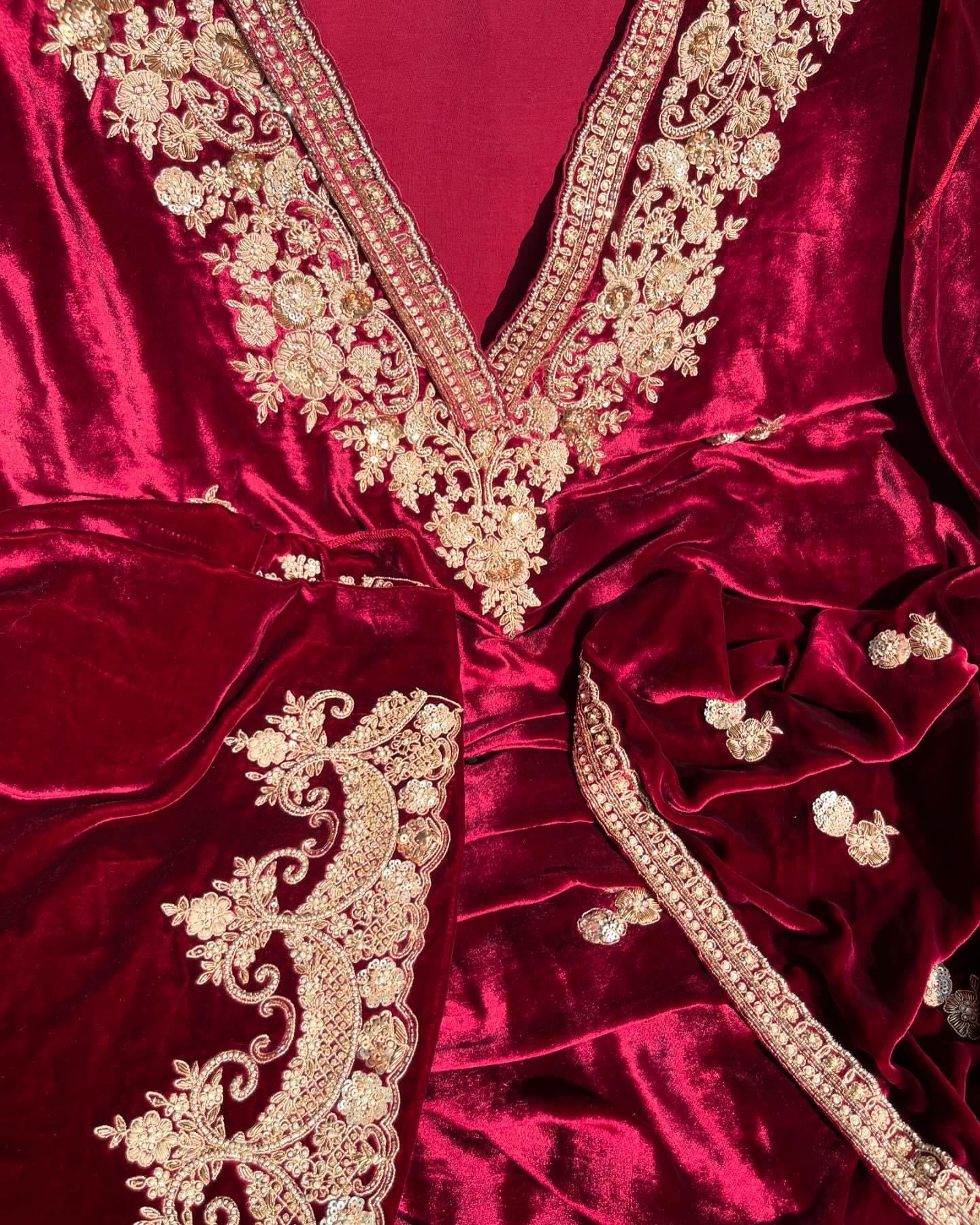 Atharva Heritage ✨मखमल– Pure Silk Velvet Unstitched Ensemble with Intricate Hand Sardozi MSVZ876