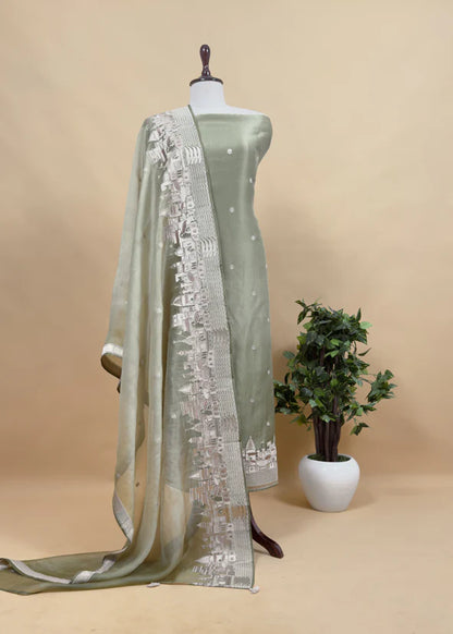 Atharva Heritage Premium Organza Silk Suit Fabric with Kashi Ghat Embroidery SOKG157