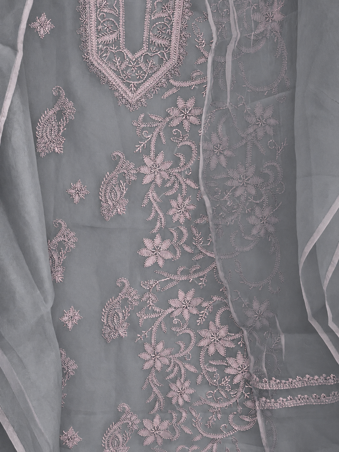 Atharva Heritage Sheer Luxury “Handcrafted 2-Taar Shadow Lucknowi Embroidered Suit – Pure Silk Organza | Limited Edition AH-1813-3198