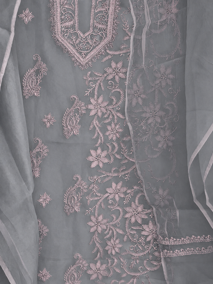 Atharva Heritage Sheer Luxury “Handcrafted 2-Taar Shadow Lucknowi Embroidered Suit – Pure Silk Organza | Limited Edition AH-1813-3198