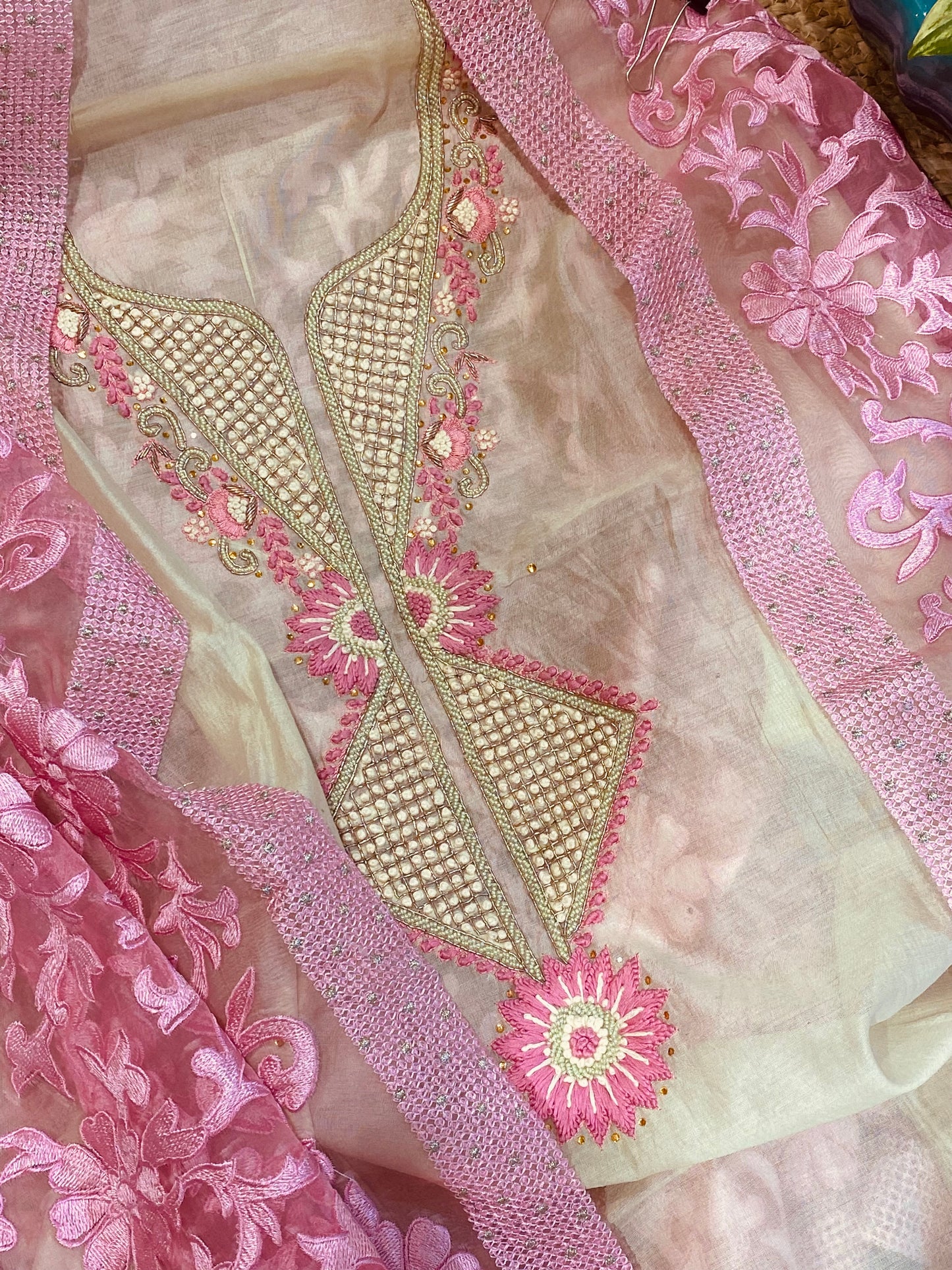 ATHARVA Hand Embroidered Salwar Kameez  Chanderi Shirt/Lucknowi Silk Organza  Dupatta/Custom Stitch Unstitch/Custom Anarkali/H18017GP