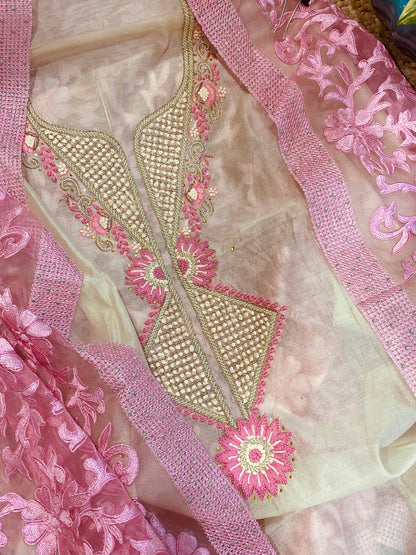 ATHARVA Hand Embroidered Salwar Kameez  Chanderi Shirt/Lucknowi Silk Organza  Dupatta/Custom Stitch Unstitch/Custom Anarkali/H18017GP