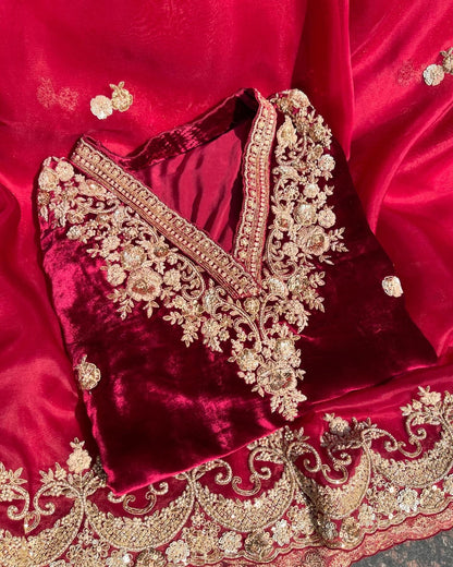 Atharva Heritage ✨मखमल– Pure Silk Velvet Unstitched Ensemble with Intricate Hand Sardozi MSVZ876