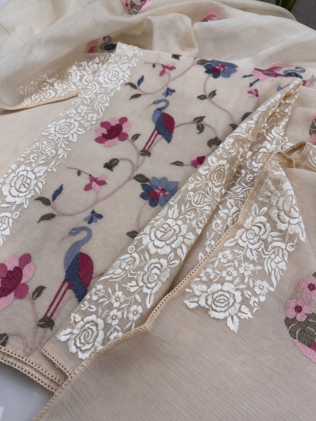 Atharva Heritage Unstitched Pure Mul Chanderi Kurta with Pure MUL Chanderi dupatta AH18133127