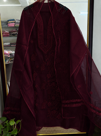 Atharva Heritage Sheer Luxury “Handcrafted 2-Taar Shadow Lucknowi Embroidered Suit – Pure Silk Organza | Limited Edition AH-1813-3198