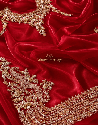 Atharva Heritage ✨Kerwachauth Special  – Pure SATIN organza 80 Grams Zardozi Ensemble Front Embroidery 3 Pc  ✨ PTSTHZ567