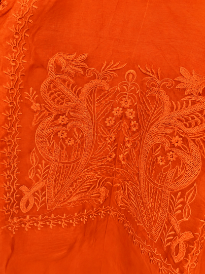Atharva Heritage Pure Silk Organza Burnt Orange French Thread Monochrome Embroidered unstitched Front and Back  Pakistani Suit SLP001