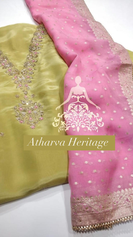 ATHARVA Hand Embroidery Salwar Kameez/Tissue Silk Ladies Suit/Organza Banarsi Silk Dupatta/Stones/Custom Stitch Unstitch/Gift/TO1675B