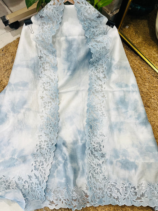 ATHARVA Hand Applique /Cutwork  Embroidery Salwar Kameez/pure Chanderi Silk Ombre  Shirt & Dupatta/Santoon Bottom/Custom Stitch Unstitch/Plazo/Pant/ CUT8065 Grey