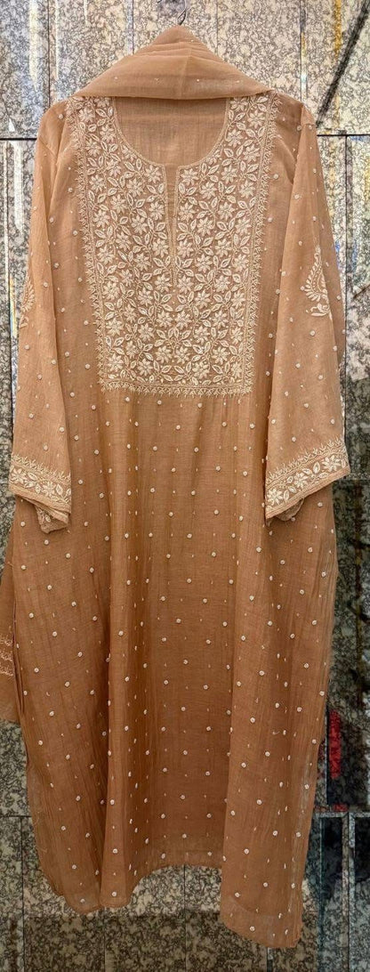Atharva Heritage Exclusive Handcrafted Chikankari Mulmul Chanderi Suit Set – Summer Limited Edition AH131831801