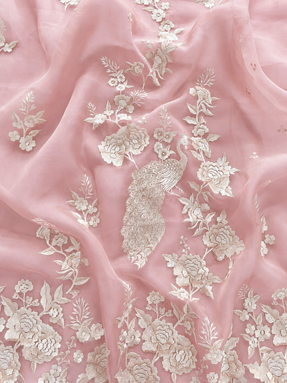 Atharva Heritage/SHEER LUXURY PARSI GARA REGAL PEACOCK MOTIFS  SHEER0066