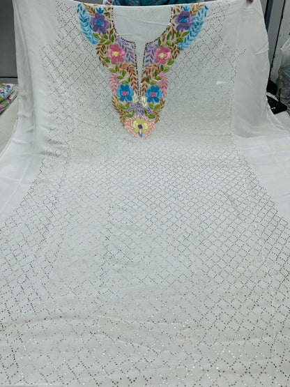 Ivory Hand  Mukaish Kamdani Hand Parsi Gara Neckline Suit CHG0071