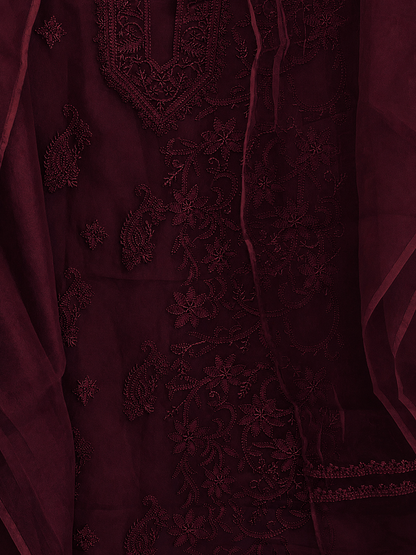 Atharva Heritage Sheer Luxury “Handcrafted 2-Taar Shadow Lucknowi Embroidered Suit – Pure Silk Organza | Limited Edition AH-1813-3198