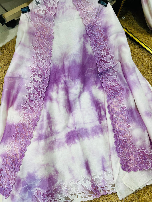 ATHARVA Hand Applique /Cutwork  Embroidery Salwar Kameez/pure Chanderi Silk Ombre  Shirt & Dupatta/Santoon Bottom/Custom Stitch Unstitch/Plazo/Pant/ CUT8065 Purple
