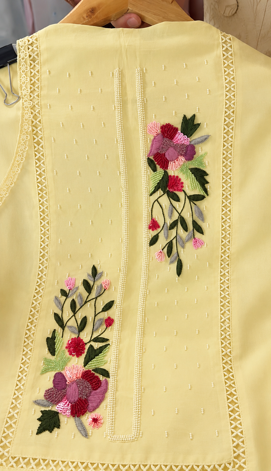 Atharva Heritage Butter Yelllow Hand-Embroidered Pure Chanderi Silk Pakistani Suit with Organza Dupatta & Cross-Stitch Detailing CHO0010
