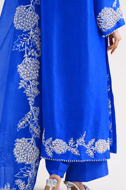 Atharva Heritage Sheer Luxury Pure Silk Ready to Wear Pakistani Suit SLP0012 Electric Blue