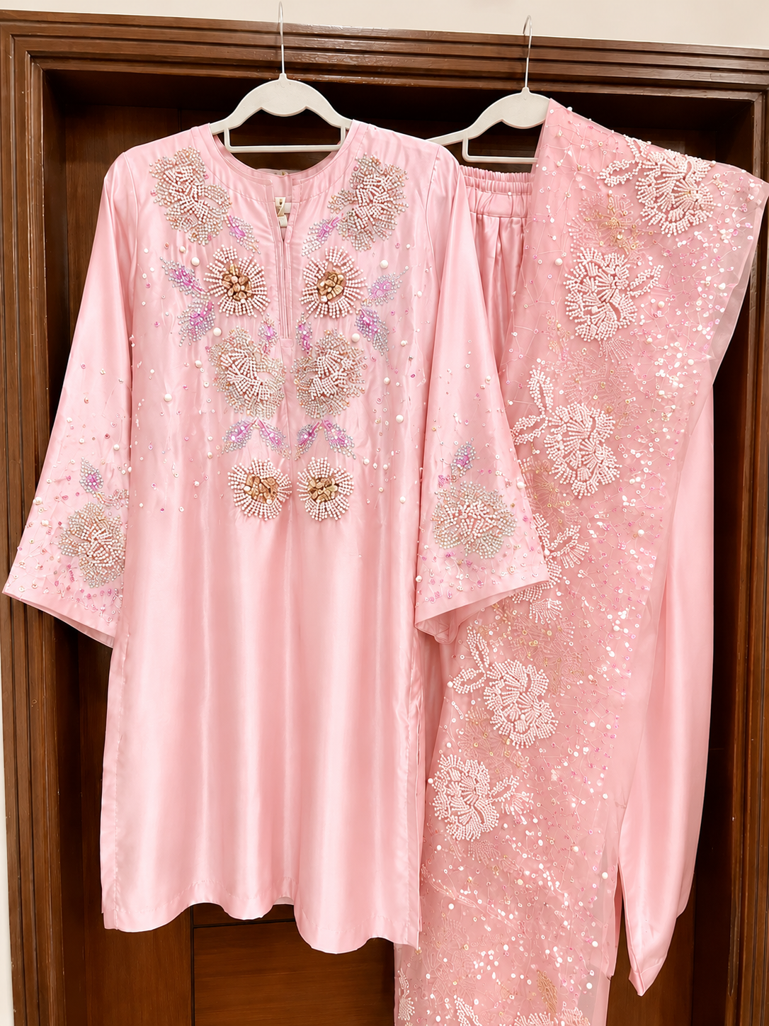 Atharva Heritage Black Pearl/Sequence  Elegance – Hand Embroidered Silk 80 Grams Pakistani Suit Set 18133176