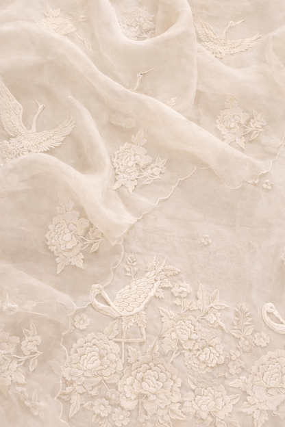 Atharva Heritage Sheer Luxury Pure Silk Organza Parsi Embroidered Monochrome Trousseau Collection unstitched Suit AH1318MB76