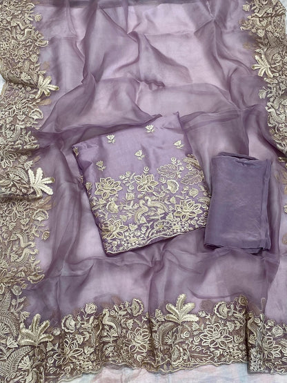 Sheer Luxury Pure Silk Organza Thread Embroidered Suit SLP00151