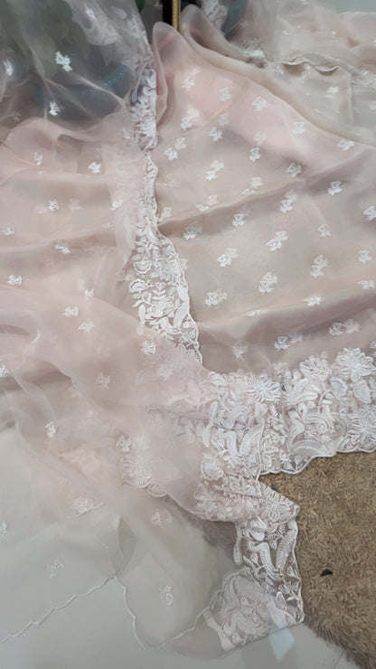 Atharva Heritage SHEER LUXURY Pure Silk Organza French Thread Embroidery with Pearl Hand Embroidered Highlight SUIT SOFTHP561