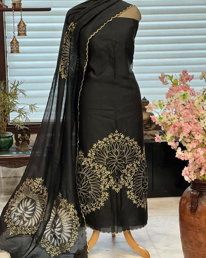 ATHARVA HERITAGE Hand CUTWORK Embroidery Salwar Kameez/Chanderi Cut-Work Shirt & Dupatta/Santoon Bottom/Custom Stitch Unstitch/Plazo/Pant/CUT80344