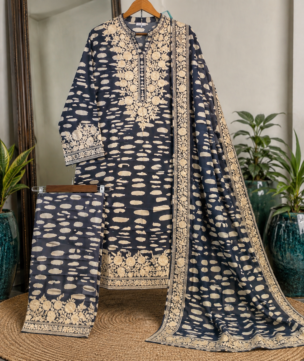 Atharva Heritage Luxury Pure Crepe 80 Grams Parsi Embroidered Pakistani Suit | Premium Designer Suit | Atharv Heritage AH1813CS18