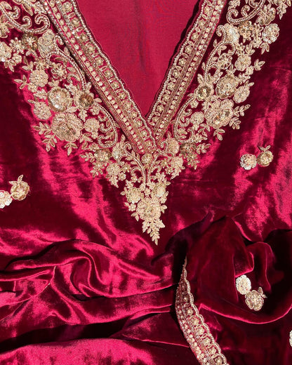 Atharva Heritage ✨मखमल– Pure Silk Velvet Unstitched Ensemble with Intricate Hand Sardozi MSVZ876