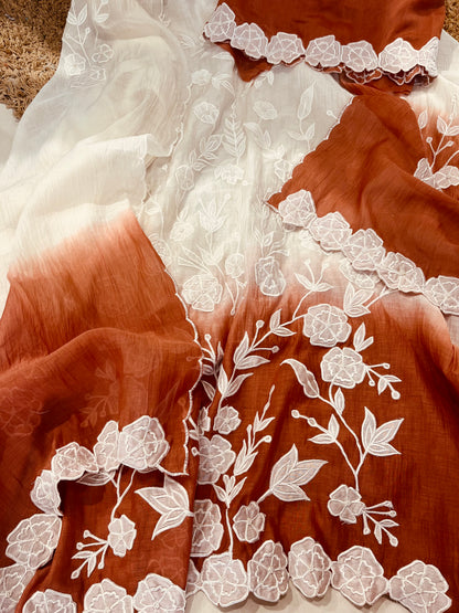 ATHARVA Hand Applique /Cutwork  Embroidery Salwar Kameez/pure Chanderi Silk Shirt & Dupatta/Santoon Bottom/Custom Stitch Unstitch/Plazo/Pant/ CUT8068 Ivory And Water Gold