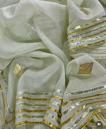 Atharva Hand Gota Embroidered mul Chanderi Hand woven  edits MC7001 Pista