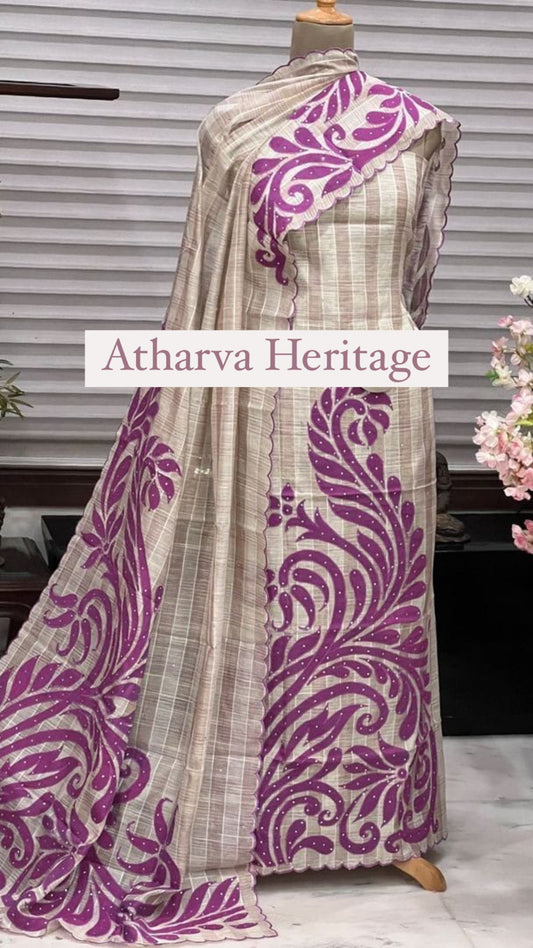 ATHARVA Hand Embroidery Salwar Kameez/HAND WIVENChanderi SILK Cut-Work Shirt & Dupatta/Santoon Bottom/Custom Stitch Unstitch/Plazo/Pant/ CUT80211