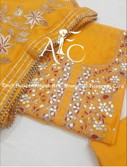 ATHARVA Hand Embroidered Salwar Kameez w/ Yellow Chanderi Shirt/Gota Pati Chiffon Dupatta/Custom Stitch Unstitch/Custom Anarkali/CH18016