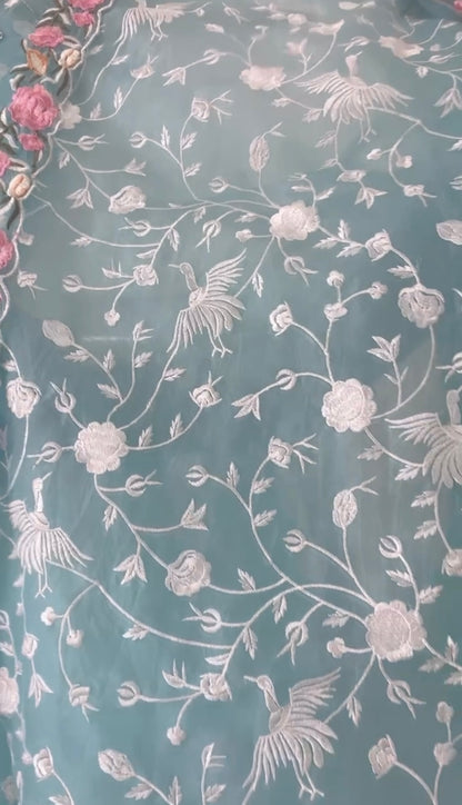 Atharva Heritage 	The Sky Blue Muse – Pure Silk Organza Elegance SOPG162