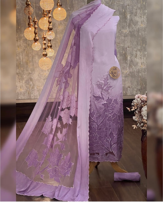 ATHARVA HERITAGE Hand Applique /Cutwork  Embroidery Salwar Kameez/pure Mul  Chanderi Shirt & Dupatta/Santoon Bottom/Custom Stitch Unstitch/Plazo/Pant/ CUT8075L