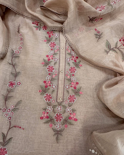 ATHARVA HERITAGE PURE MUL CHANDERI SILK  PARSI GARA SUIT MCH0013P Dusty Peach