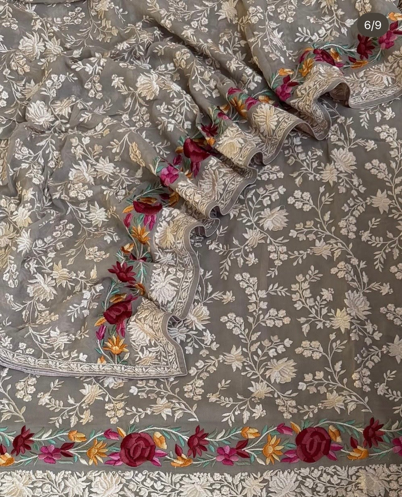 ATHARVA HERITAGE Pure Georgette 80 Grams PARSI GARA SUIT Front and back AH1813GP