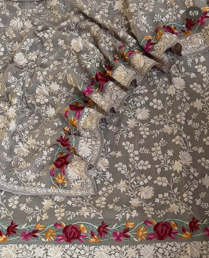 ATHARVA HERITAGE Pure Georgette 80 Grams PARSI GARA SUIT Front and back AH1813GP