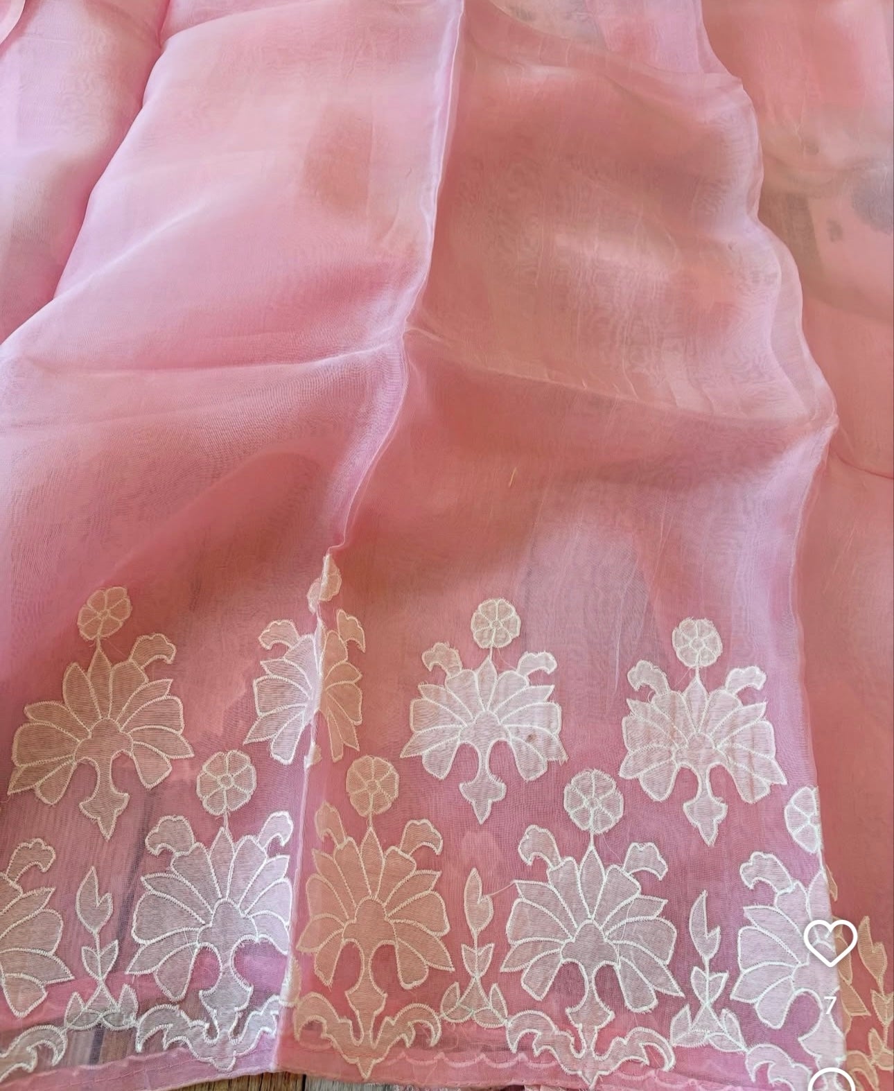 ATHARVA HERITAGE SHEER LUXURY PURE CHANDERI SILK 70 GRAMS HAND APPLIQUE KURTA WITH PURE SILK ORGANZA HAND APPLIQUE DUPATTA UNSTITCHED SUIT SHEER00215 PINK