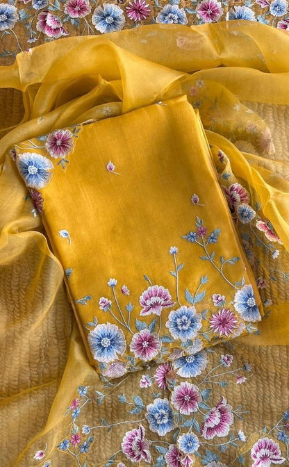 Atharva Heritage Sheer Luxury Pure Silk Organza Parsi Gara Embroidered Front Back And Sleeves SPGFB621