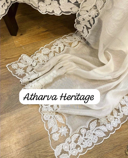 ATHARVA Hand Embroidery Salwar Kameez/Chanderi Cut-Work Shirt & Dupatta/Santoon Bottom/Custom Stitch Unstitch/Plazo/Pant/ CUT8032