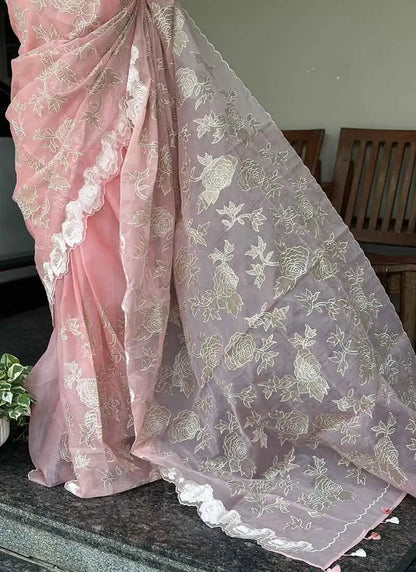 Atharva Heritage Sheer Luxury Pure Silk Organza Hand Applique With Pure Crush Tissue Saree SLHACT176