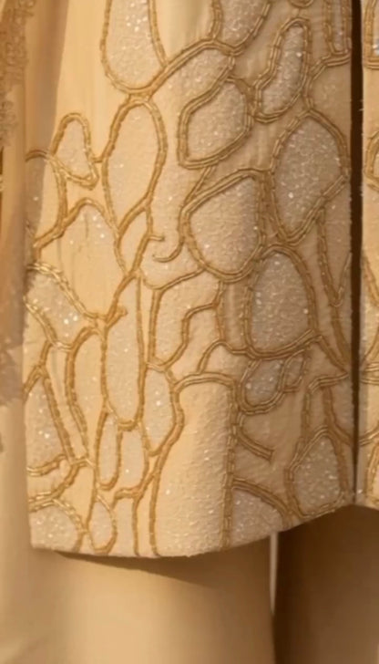 Atharva Heritage Noor Beige Monochrome Hand-Embroidered Raw Silk A-Line Suit AH13183157