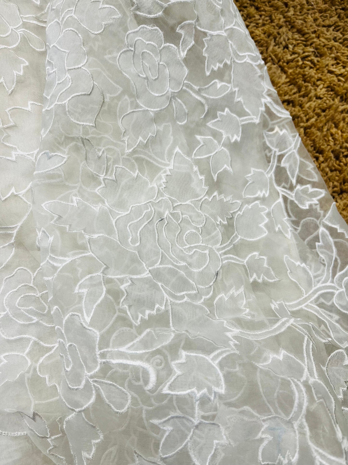 SHEER LUXURY PURE SILK ORGANZA PARSI APPLIQUE SUIT SHEER0030(H) Pearl White