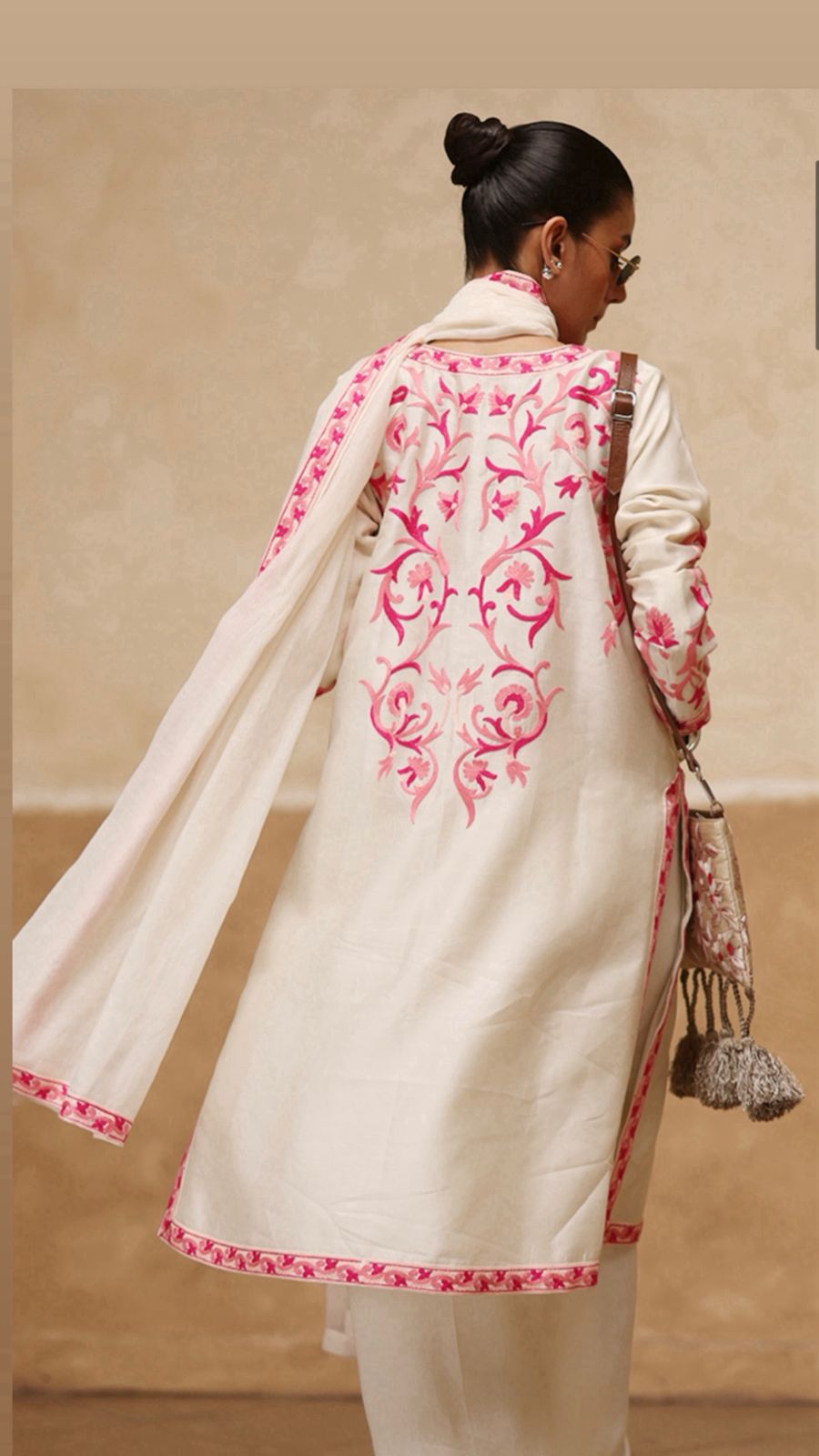 Atharva Heritage Pure Raw Silk Kashmiri Embroidery Ensemble with Organza Dupatta & Crepe Silk Dhoti PRK0071
