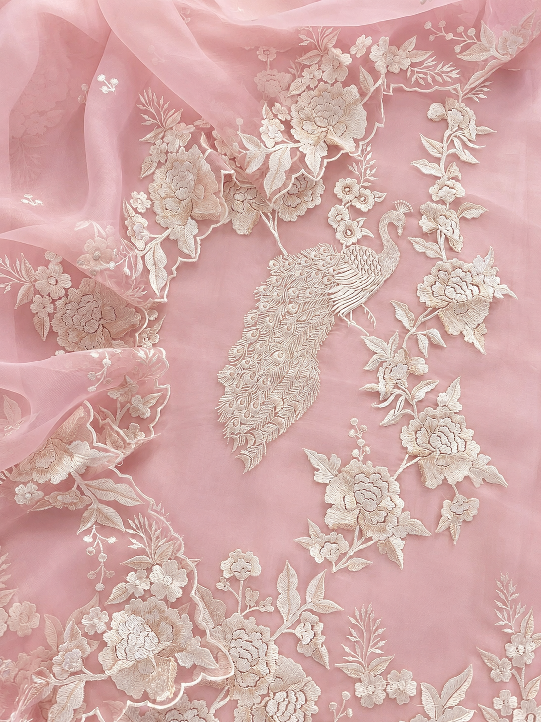 Atharva Heritage/SHEER LUXURY PARSI GARA REGAL PEACOCK MOTIFS  SHEER0066