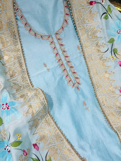 ATHARVA HERITAGE Hand Embroidery Salwar Kameez/Chanderi Ladies Suit/Banarsi Silk Dupatta/Stones/Custom Stitch Unstitch/Embroidery Potli/Gift/CH16778