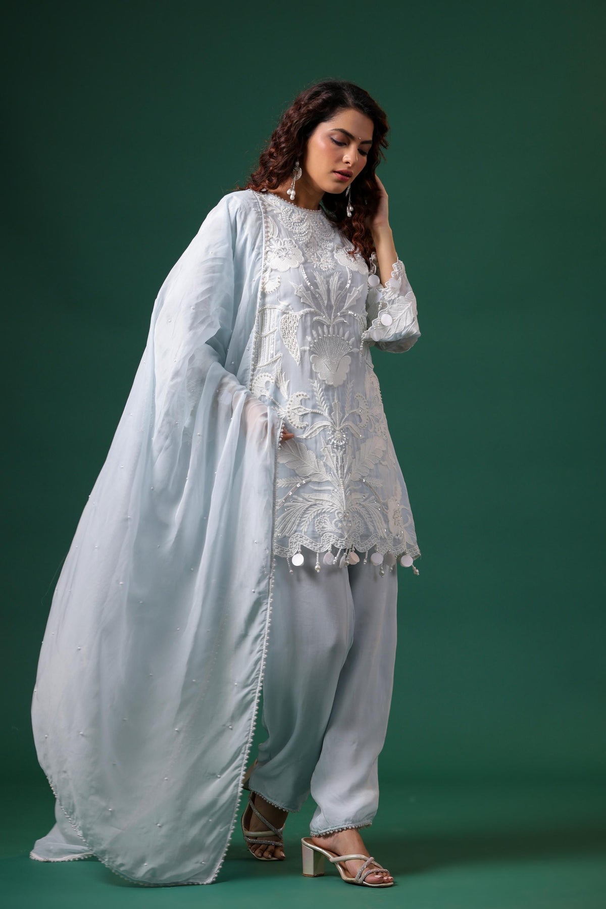 Sheer Luxury Ready to Wear Pakistani Coord Set SLP008(Ice Blue)