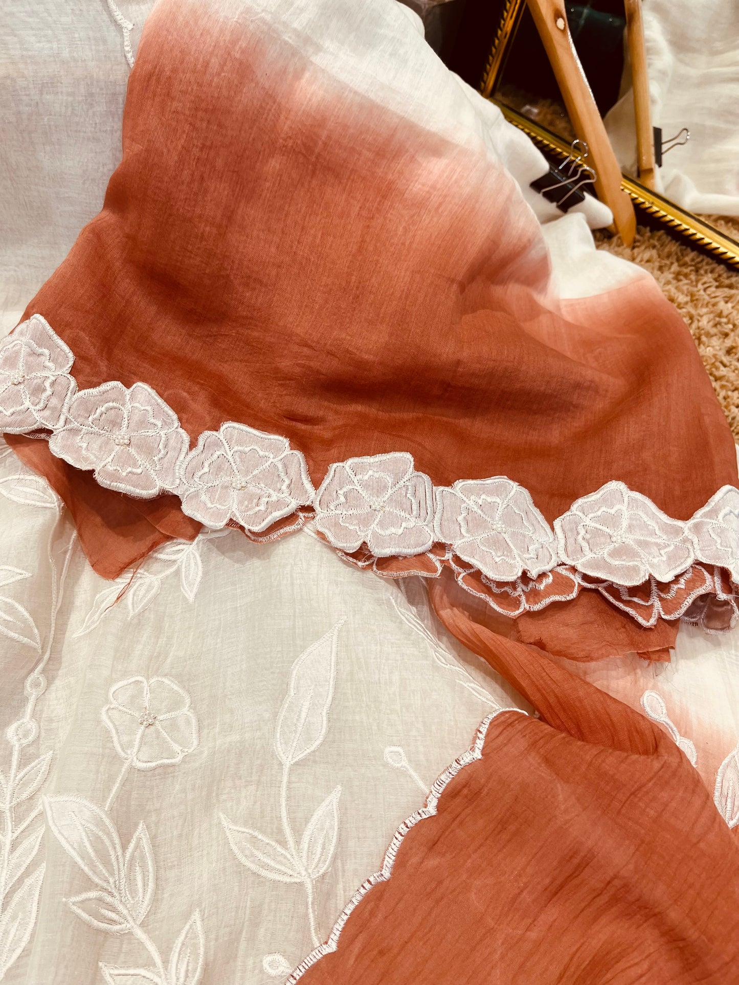 ATHARVA Hand Applique /Cutwork  Embroidery Salwar Kameez/pure Chanderi Silk Shirt & Dupatta/Santoon Bottom/Custom Stitch Unstitch/Plazo/Pant/ CUT8068 Ivory And Water Gold