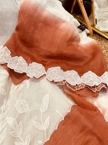 ATHARVA Hand Applique /Cutwork  Embroidery Salwar Kameez/pure Chanderi Silk Shirt & Dupatta/Santoon Bottom/Custom Stitch Unstitch/Plazo/Pant/ CUT8068 Ivory And Water Gold